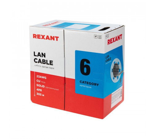 Кабель витая пара U/UTP кат.6 4х2х24AWG solid CU ZH нг(А)-HF сер. (305м) Rexant 01-0067