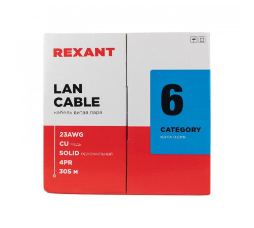 Кабель витая пара U/UTP кат.6 4х2х24AWG solid CU ZH нг(А)-HF сер. (305м) Rexant 01-0067