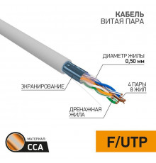 Кабель витая пара F/UTP кат.5E 4х2х0.50 CCA сер. (уп.25м) PROCONNECT 01-0142-3-25