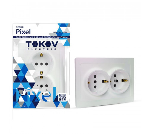 Розетка 2-м СП Pixel 16А IP20 с заземл. защ. шторки в сборе перламутр. TOKOV ELECTRIC TKE-PX-R2FZSF-C04