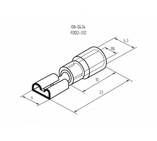 Клемма плоская изолированная (гнездо-9мм) 1.5-2.5кв.мм (VF2-312) Rexant 08-0434