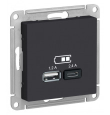 Розетка USB AtlasDesign тип A+C 5В/2.4А 2х5В/1.2А механизм карбон SE ATN001039