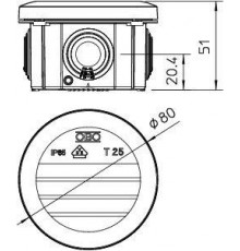 Коробка распределительная 80х51мм IP65 T25 4хM25 свет. сер. OBO 2007029