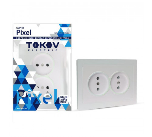 Розетка 2-м СП Pixel 16А IP20 без заземл. в сборе перламутр. TOKOV ELECTRIC TKE-PX-R2F-C04