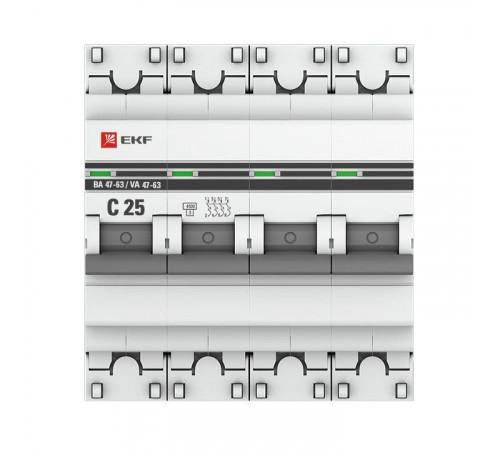 Выключатель автоматический модульный 4п C 25А 4.5кА ВА 47-63 PROxima EKF mcb4763-4-25C-pro