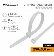 Хомут кабельный 3.6х250 нейл. бел. (уп.100шт) PROCONNECT 57-0250