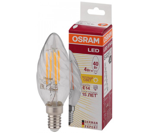 Лампа светодиодная филаментная LED STAR CLASSIC BW 40 4W/827 230V FIL FS1 E14 OSRAM 4058075055391