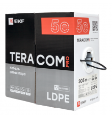 Кабель витая пара F/UTP кат.5E 4 пары 24 AWG solid внешн. LDPE черн. TERACOM PRO PRO EKF TRP-5EFTP-04PE-BK-OUT3