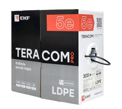 Кабель витая пара F/UTP кат.5E 4 пары 24 AWG solid внешн. LDPE черн. TERACOM PRO PRO EKF TRP-5EFTP-04PE-BK-OUT3