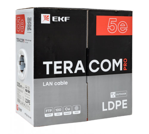 Кабель витая пара F/UTP кат.5E 4 пары 24 AWG solid внешн. LDPE черн. TERACOM PRO PRO EKF TRP-5EFTP-04PE-BK-OUT3