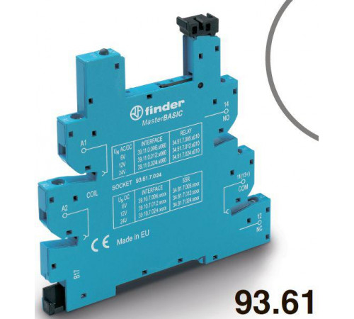 Розетка MasterBASIC с винт. клеммами (с зажимной клетью) для реле 34 серии 24В DC в комплекте пластик. клипса опции: LED FINDER 93617024