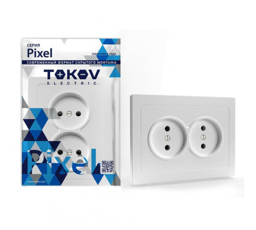 Розетка 2-м СП Pixel 16А IP20 без заземл. в сборе бел. TOKOV ELECTRIC TKE-PX-R2F-C01