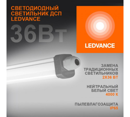 Светильник светодиодный Eco Class Damp Proof Slim 36Вт 4000К IP65 3700лм 1.2м ДСП промышленный накладной/подвесной сер. (аналог ЛСП) LEDVANCE 4058075169128