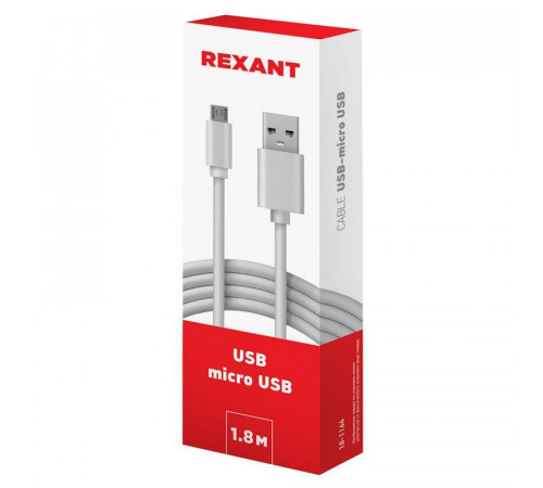 Шнур micro USB (male) - USB-A (male) 1.8м Rexant 18-1164