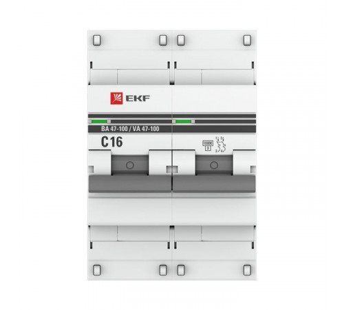 Выключатель автоматический модульный 2п C 16А 10кА ВА 47-100 PROxima EKF mcb47100-2-16C-pro