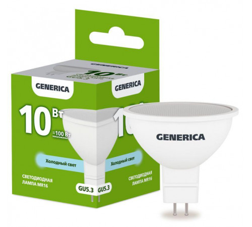 Лампа светодиодная MR16 10Вт софит 6500К GU5.3 230В GENERICA LL-MR16-10-230-65-GU5-G