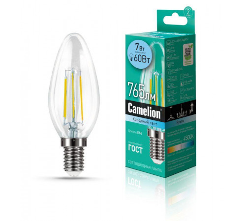 Лампа светодиодная филаментная LED7-C35-FL/845/E14 7Вт 220В Camelion 13453