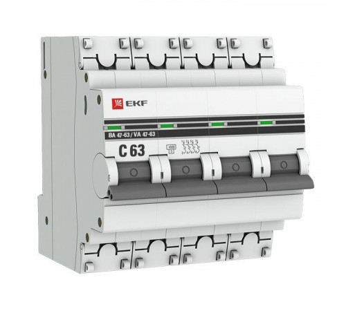Выключатель автоматический модульный 4п C 63А 4.5кА ВА 47-63 PROxima EKF mcb4763-4-63C-pro