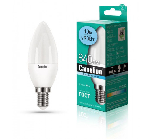 Лампа светодиодная LED10-C35/845/E14 10Вт 220В Camelion 13561