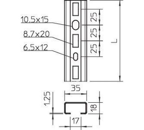 Рейка профильная 35х18 L500 1268 L 500 FS OBO 1104306
