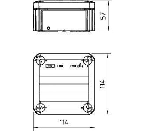 Коробка распределительная 114х114х57мм IP66 T60 OE закрыт. свет. сер. OBO 2007239