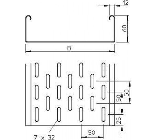 Лоток листовой перфорированный 200х60 L3000 сталь 1мм MKS 620 FT гор. оцинк. OBO 6055575