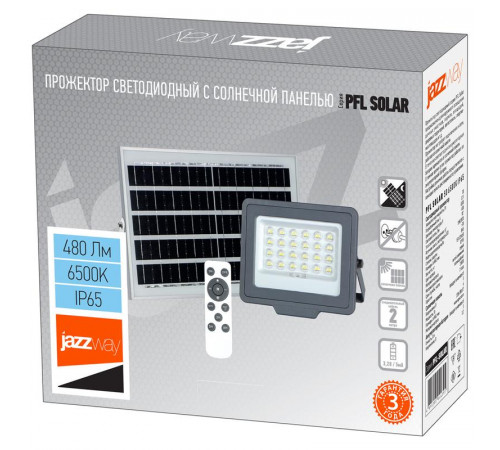 Прожектор светодиодный PFL SOLAR 50 6500К IP65 ДО с солнечн. панелью и пультом в компл. Pro JazzWay 5044395