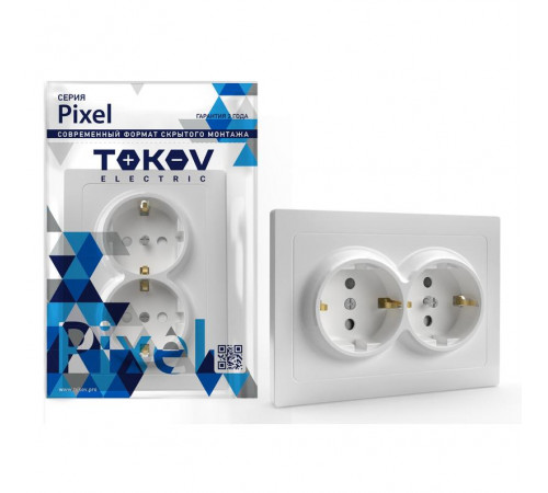 Розетка 2-м СП Pixel 16А IP20 с заземл. защ. шторки в сборе бел. TOKOV ELECTRIC TKE-PX-R2FZSF-C01