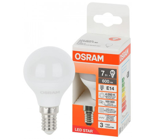 Лампа светодиодная LED Star 7Вт шар 4000К E14 600лм (замена 60Вт) OSRAM 4058075695955