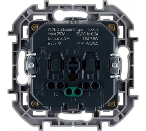 Розетка 1-м СП Inspiria 16А IP20 250В 2P+E немецк. стандарт с заряд. устройством USB тип C 1.5А 5В механизм антрацит Leg 673773