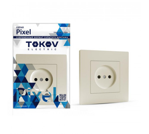 Розетка 1-м СП Pixel 16А IP20 без заземл. в сборе беж. TOKOV ELECTRIC TKE-PX-R1F-C02