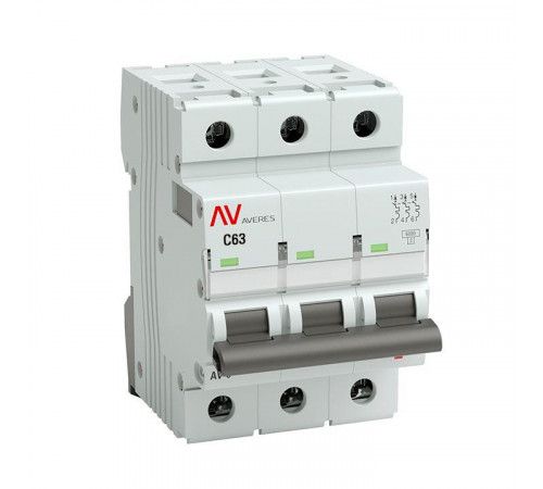 Выключатель автоматический модульный 3п C 63А 6кА AV-6 AVERES EKF mcb6-3-63C-av