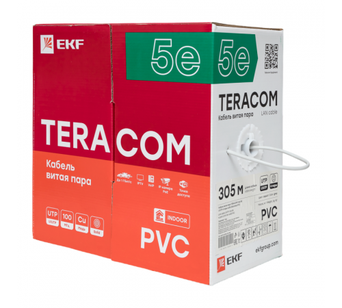 Кабель витая пара U/UTP кат.5E 4 пары solid PVC сер. TERACOM EKF TRC-5EUTP-04PVC-GY-IN3