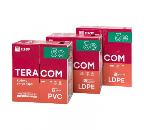 Кабель витая пара U/UTP кат.5E 4 пары solid PVC сер. TERACOM EKF TRC-5EUTP-04PVC-GY-IN3