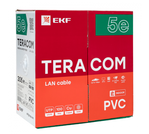 Кабель витая пара U/UTP кат.5E 4 пары solid PVC сер. TERACOM EKF TRC-5EUTP-04PVC-GY-IN3