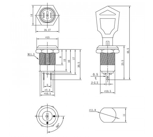 Выключатель ключ d12 250В 0.5А (2с) ON-OFF Rexant 36-4470