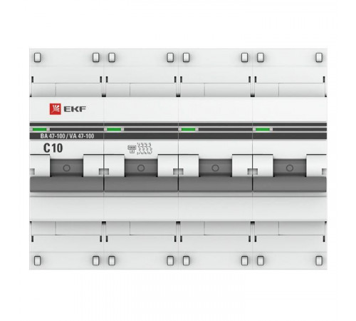 Выключатель автоматический модульный 4п C 10А 10кА ВА 47-100 PROxima EKF mcb47100-4-10C-pro