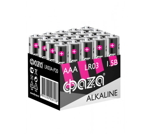 Элемент питания алкалиновый AAA/LR03 1.5В Alkaline Pack-20 (уп.20шт) ФАZА 5028128