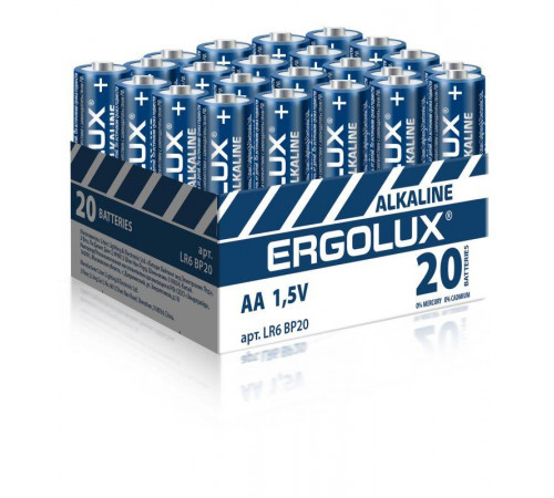 Элемент питания алкалиновый AA/LR6 1.5В Alkaline BP-20 ПРОМО (уп.20шт) Ergolux 14675