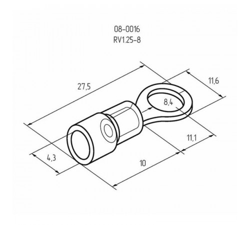 Наконечник кольцевой изолированный (НКИ d8.4мм) 0.5-1.5кв.мм (VR1.25-8) REXANT 08-0016