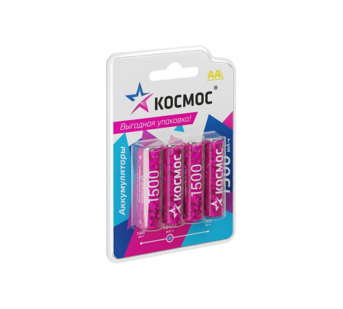 Аккумулятор AA/R6 1500мА.ч NI-MN BP-4 (блист.4шт) КОСМОС KOCR6NIMH1500mAh4BL