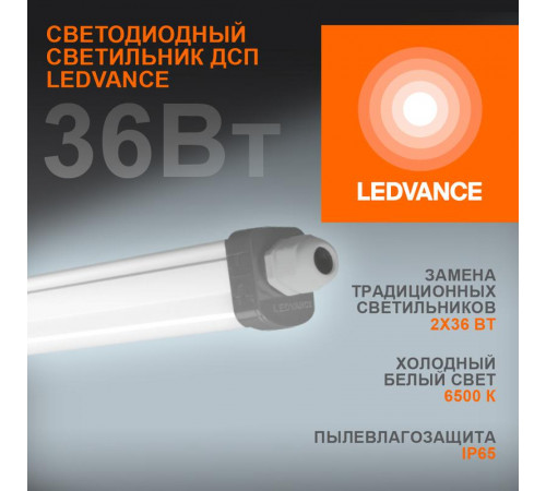 Светильник светодиодный Eco Class Damp Proof Slim 36Вт 6500К IP65 3700лм 1.2м ДСП промышленный накладной/подвесной сер. (аналог ЛСП) LEDVANCE 4058075169104