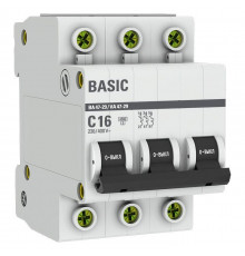 Выключатель автоматический модульный 3п C 16А 4.5кА ВА 47-29 Basic EKF mcb4729-3-16C