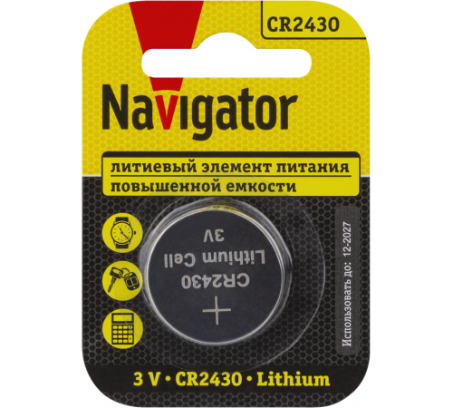 Элемент питания литиевый CR2430 93 828 NBT-CR2430-BP1 (блист.1шт) NAVIGATOR 93828