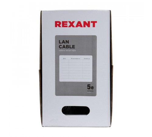 Кабель витая пара F/UTP кат.5E 4х2х24AWG solid CU PVC сер. (м) Rexant 01-0143