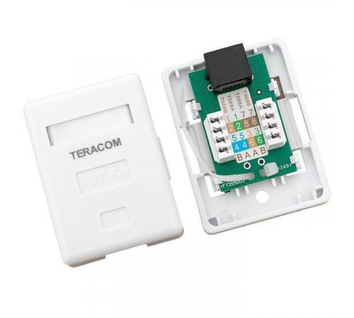 Розетка настенная TERACOM кат.5E неэкранированная 1 порт RJ-45 Dual IDC бел. EKF TRC-WBOX-1RJ45-5EUTP-WH