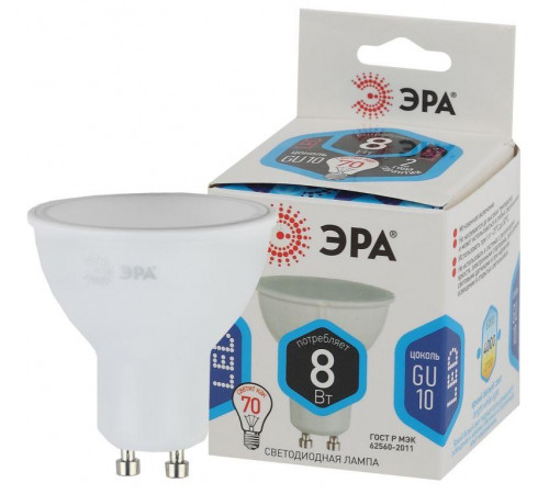 Лампа светодиодная LED MR16-8W-840-GU10 8Вт MR16 софит 4000К нейтр. бел. GU10 Эра Б0036729