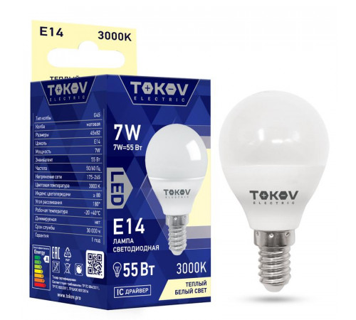 Лампа светодиодная 7Вт G45 3000К Е14 176-264В TOKOV ELECTRIC TKE-G45-E14-7-3K