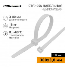 Хомут кабельный 3.6х300 нейл. бел. (уп.100шт) PROCONNECT 57-0300