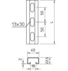 Профиль С-образный 40х22.5 L2000 сталь 2мм CPS 4L 2M FT гор. оцинк. OBO 1121979